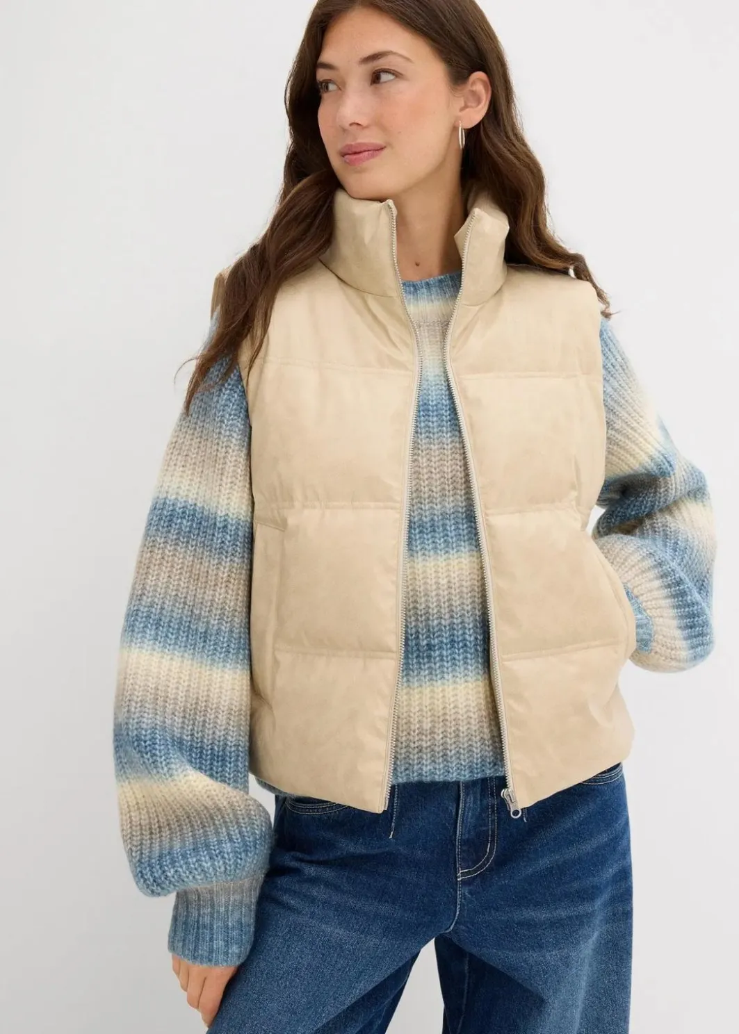 Damen bonprix Jacken & Mäntel|Nachhaltigere Materialien|Steppweste aus Lederimitat