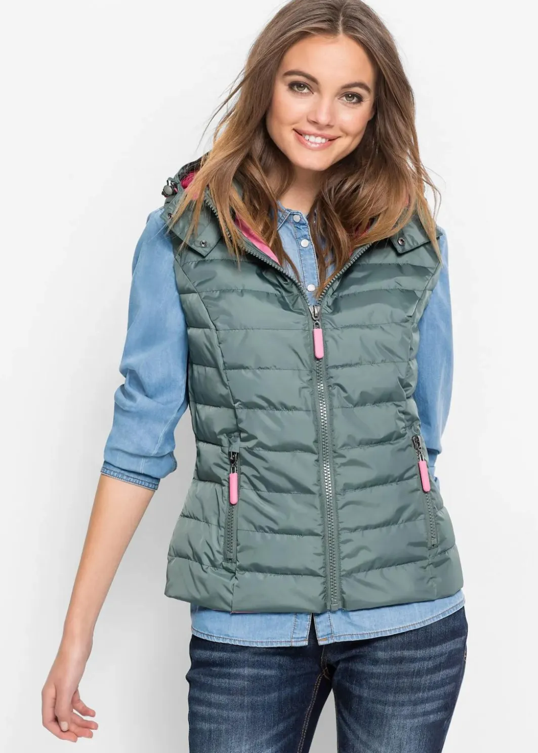 Damen bonprix Jacken & Mäntel|Nachhaltigere Materialien|Steppweste mit Kapuze