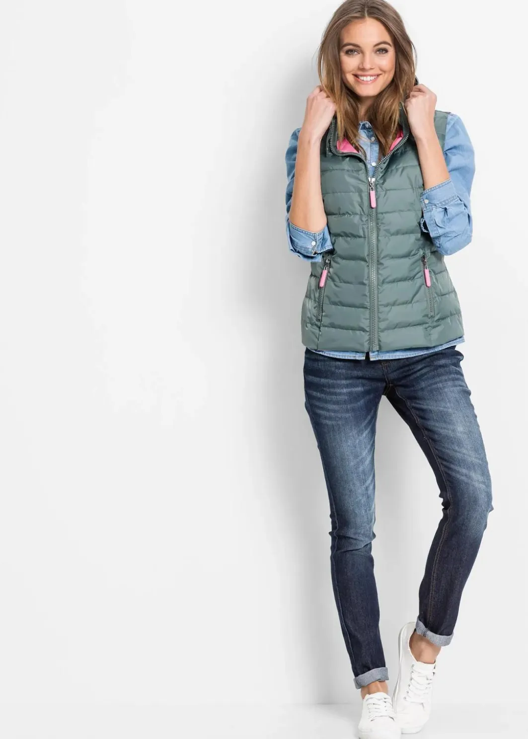 Damen bonprix Jacken & Mäntel|Nachhaltigere Materialien|Steppweste mit Kapuze