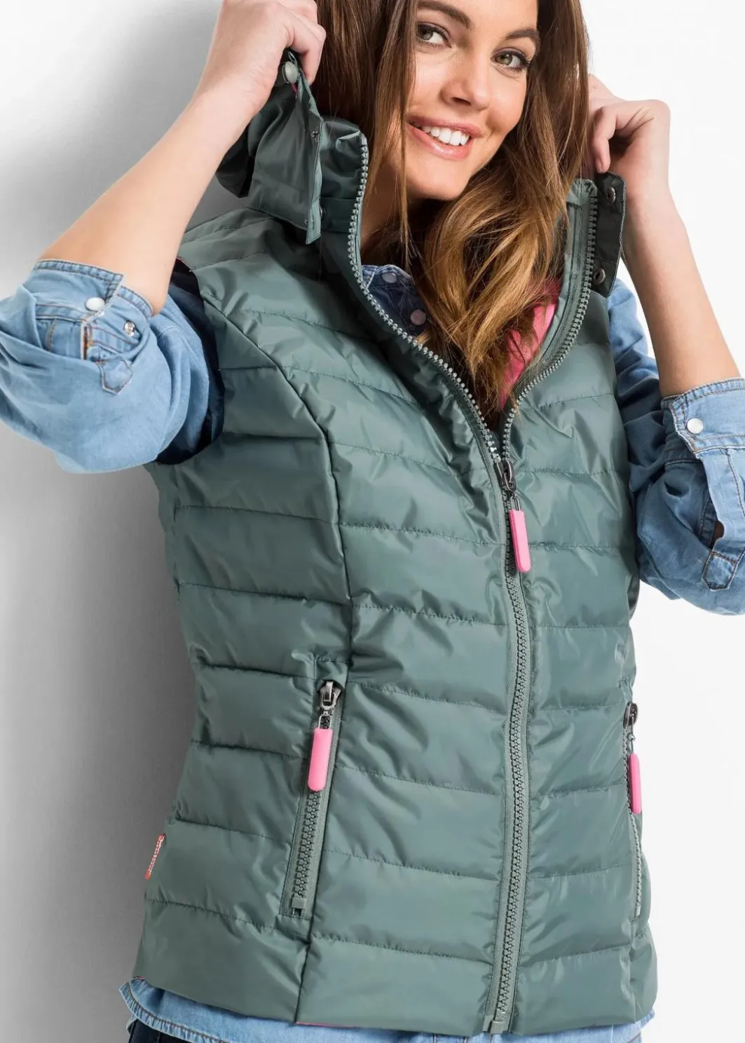 Damen bonprix Jacken & Mäntel|Nachhaltigere Materialien|Steppweste mit Kapuze