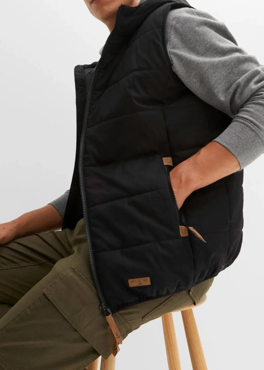 Discount Steppweste mit Kapuze und Lederimitat-Details Herren Große Größen|Jacken & Mäntel