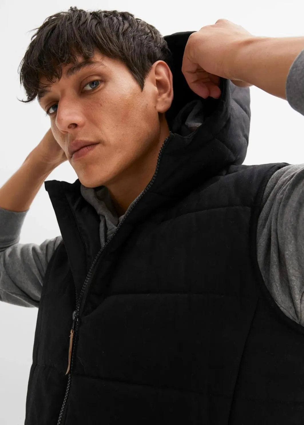 Discount Steppweste mit Kapuze und Lederimitat-Details Herren Große Größen|Jacken & Mäntel