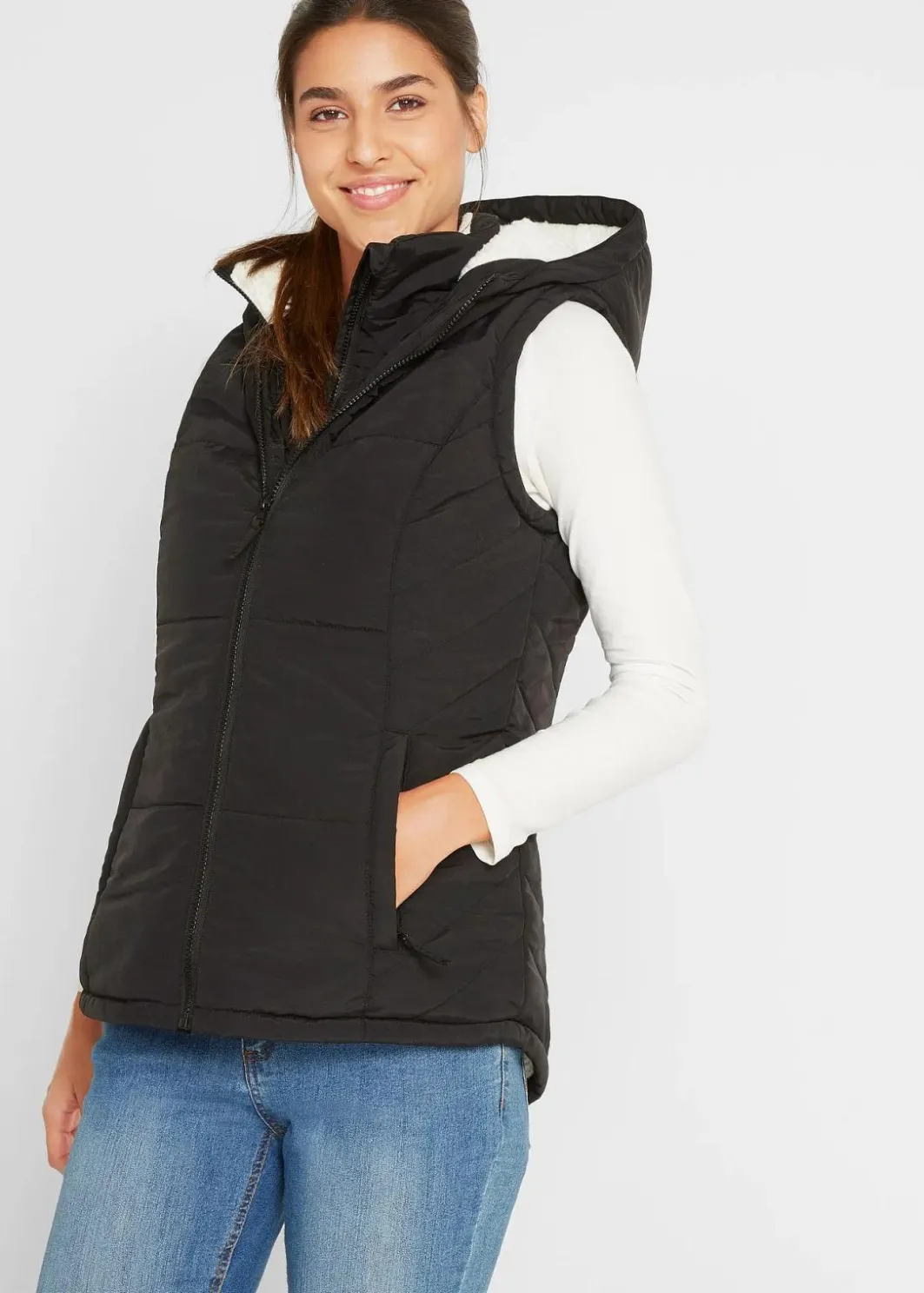 Damen bonprix Bekleidung·Hosen|Jacken & Mäntel|Steppweste mit Teddyfutter