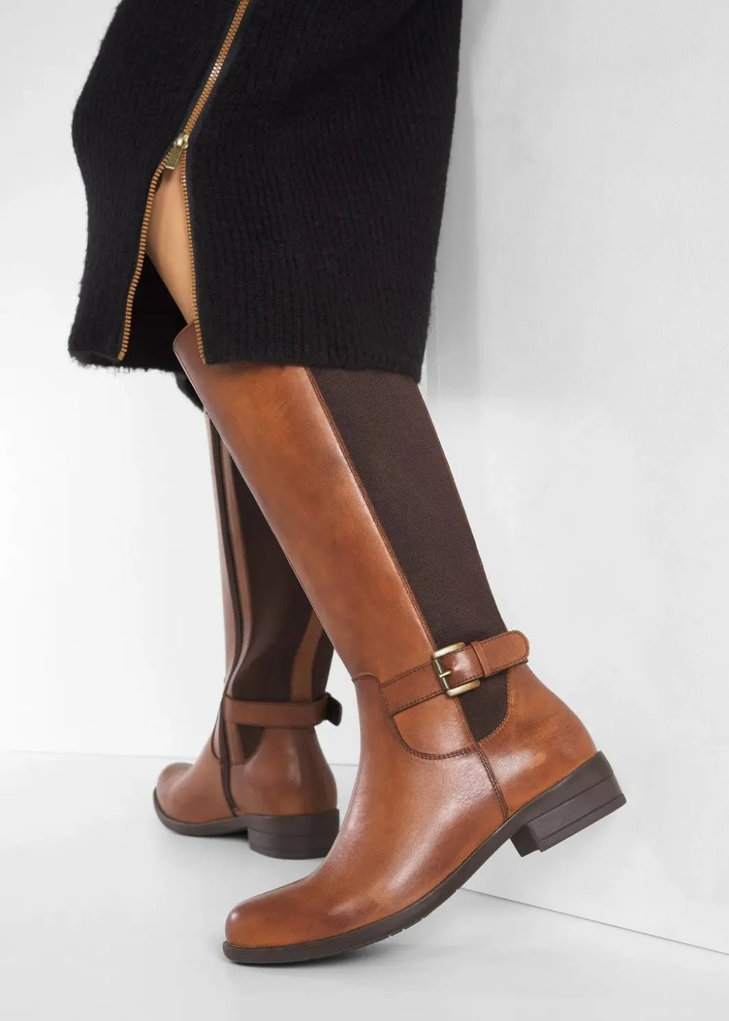 Damen bonprix Stiefel|Schuhe & Accessoires In Spezialgrößen·Elastischer Schaft|Stiefel aus Leder