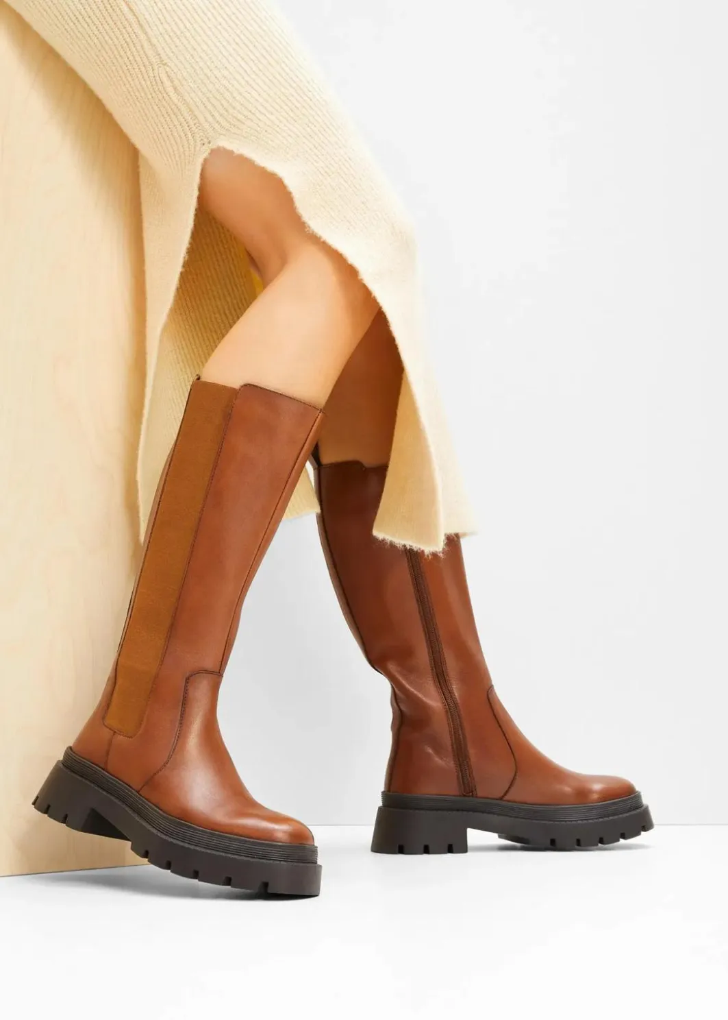 Damen bonprix Stiefel|Schuhe & Accessoires In Spezialgrößen·Elastischer Schaft|Stiefel aus Leder