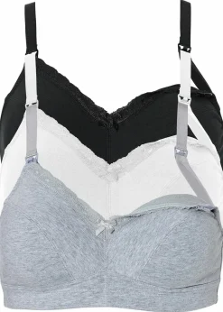 Damen bonprix Große Cups D-H|Umstandsmode|Still BH ohne Bügel (3er Pack) mit Bio-Baumwolle
