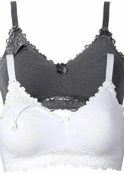 Damen bonprix Große Cups D-H|Umstandsmode|Still BH ohne Bügel mit Bio-Baumwolle (2er Pack)