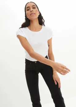 Damen bonprix Jeans|Kurzgrößen|Straight Jeans Mid Waist, Stretch