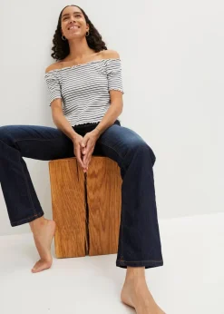 Damen bonprix Kurzgrößen|Bekleidung·Shirts & Tops|Straight Jeans Mid Waist, Stretch