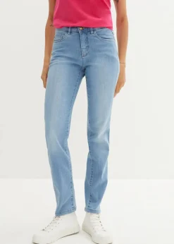Damen bonprix Jeans|Kurzgrößen|Straight Jeans Mid Waist, Stretch