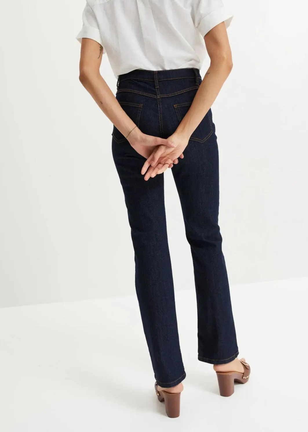 Damen bonprix Jeans|Kurzgrößen|Straight Jeans Mid Waist, Stretch
