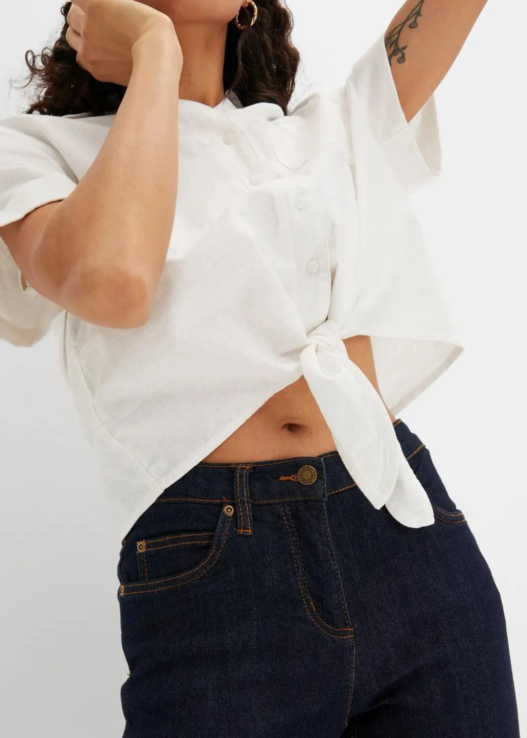Damen bonprix Jeans|Kurzgrößen|Straight Jeans Mid Waist, Stretch