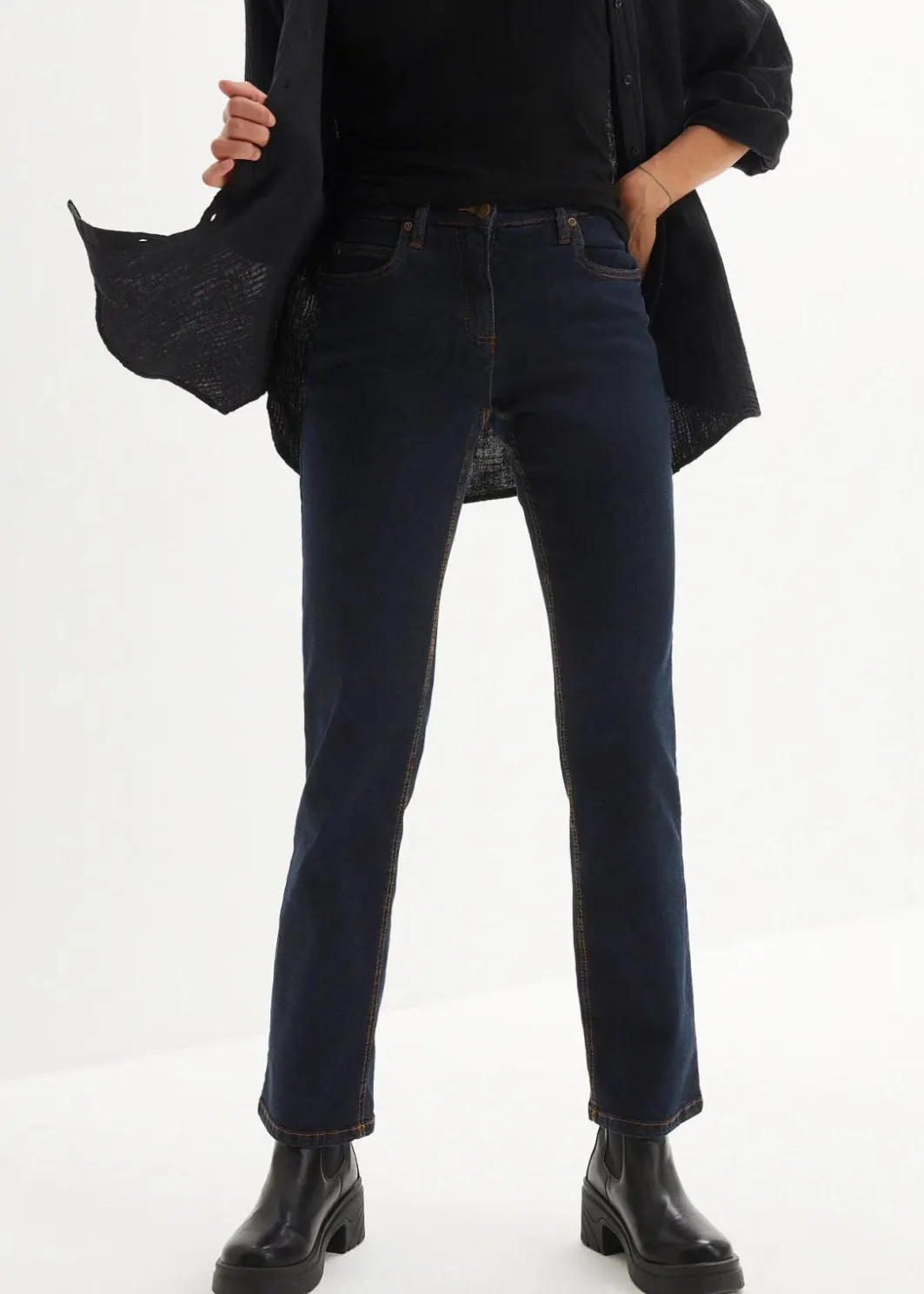 Discount Straight Jeans Mid Waist, Stretch Damen Kurzgrößen|Bekleidung·Shirts & Tops