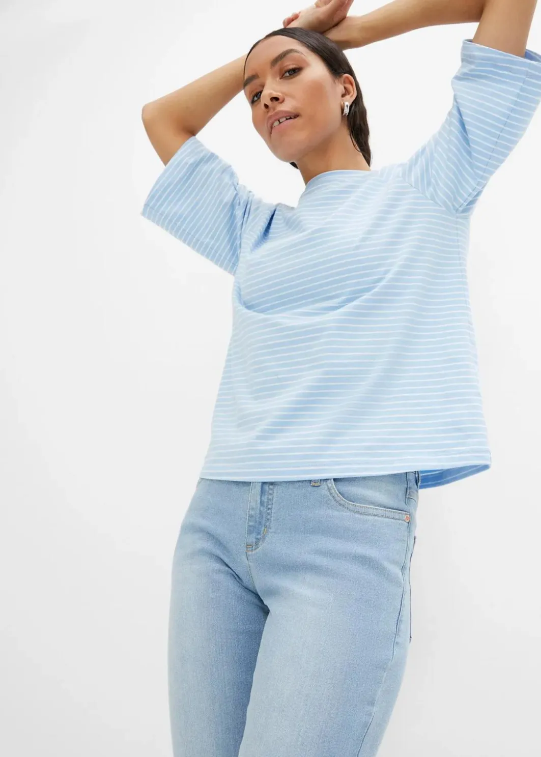 Damen bonprix Kurzgrößen|Bekleidung·Shirts & Tops|Straight Jeans Mid Waist, Stretch