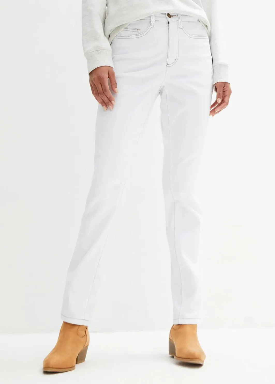 Damen bonprix Jeans|Kurzgrößen|Straight Jeans Mid Waist, Stretch