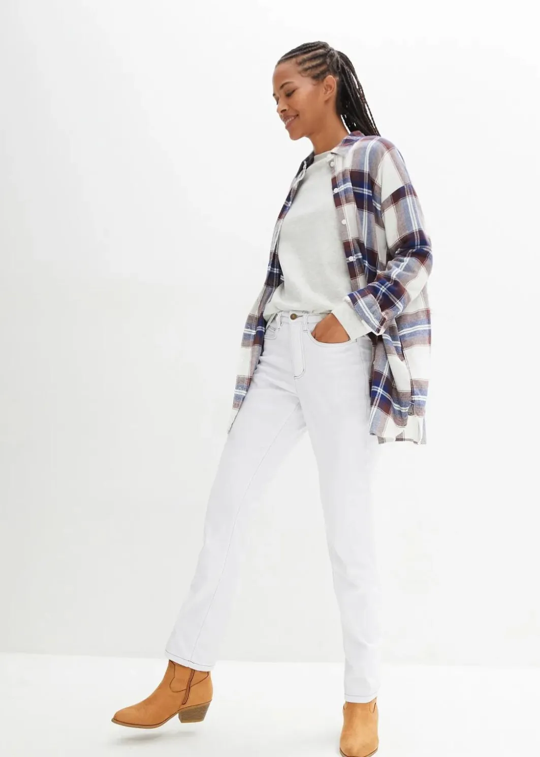 Damen bonprix Jeans|Kurzgrößen|Straight Jeans Mid Waist, Stretch