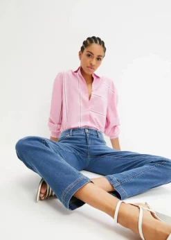 Damen bonprix Jeans|Kurzgrößen|Straight Jeans Mid Waist, Stretch