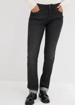 Damen bonprix Jeans|Kurzgrößen|Straight Jeans Mid Waist, Stretch