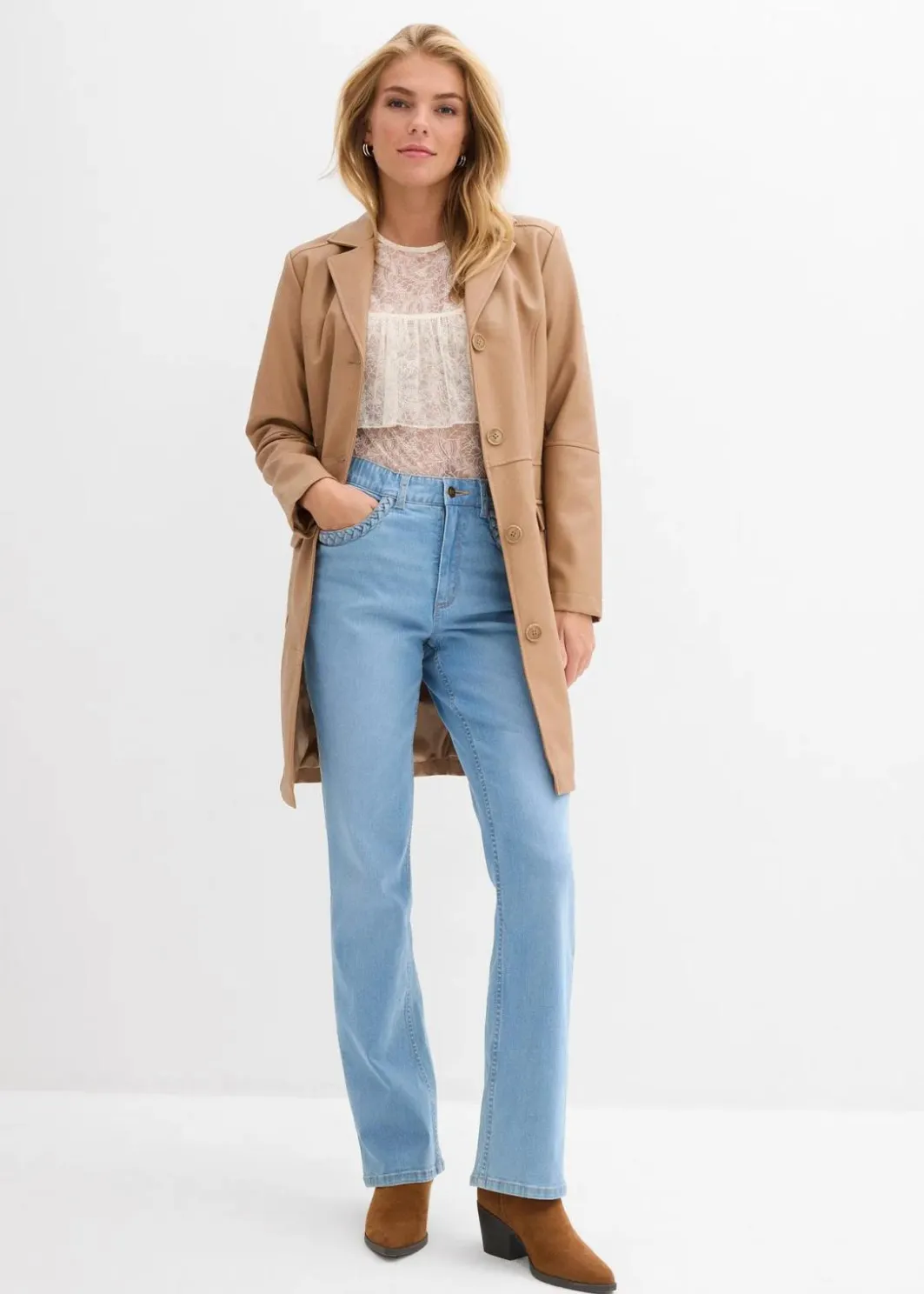 Damen bonprix Jeans|Bekleidung·Shirts & Tops|Straight-Jeans High Waist mit Taschendetails