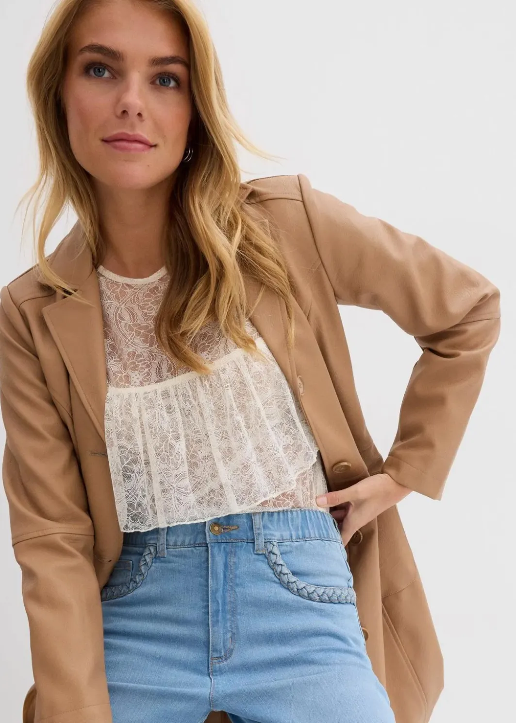 Damen bonprix Jeans|Bekleidung·Shirts & Tops|Straight-Jeans High Waist mit Taschendetails