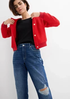 Straight-Jeans Mid Waist Bequembund Low Stretch, cropped Damen Jeans|Bekleidung·Shirts & Tops