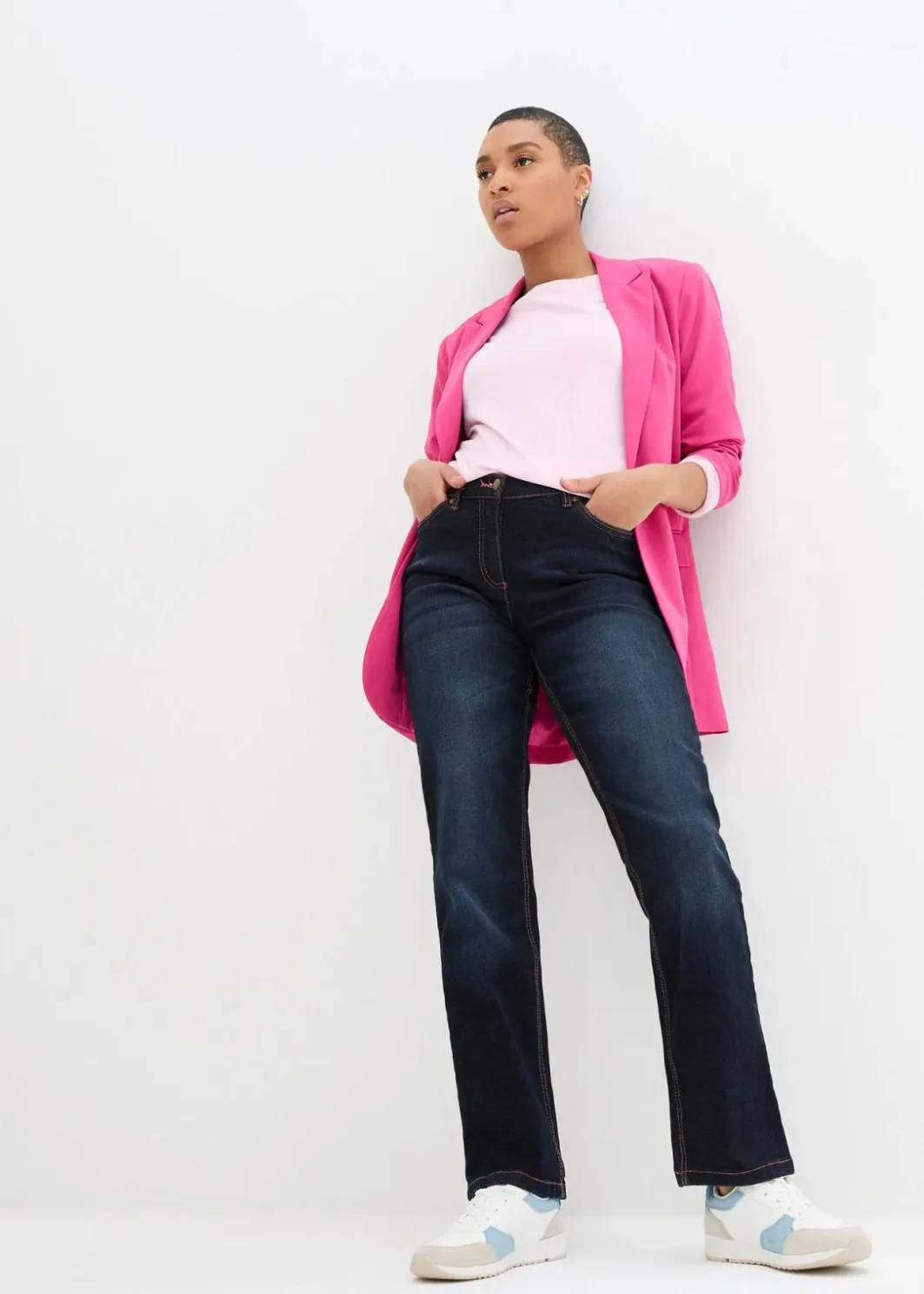 Damen bonprix Jeans|Kurzgrößen|Straight-Jeans Mid Waist, Bequembund