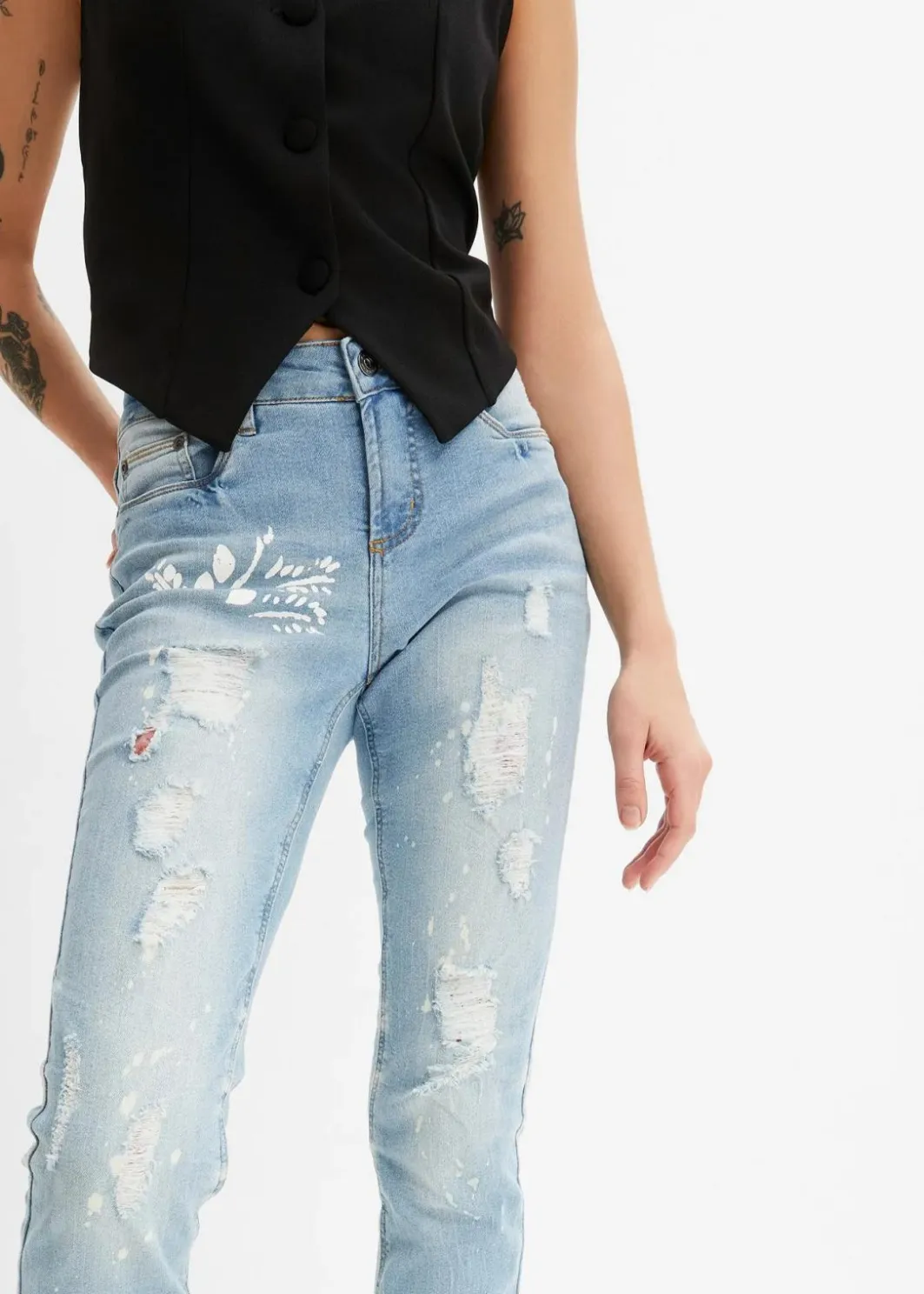 Damen bonprix Bekleidung·Shirts & Tops|Jeans|Straight-Jeans Mid Waist, Print