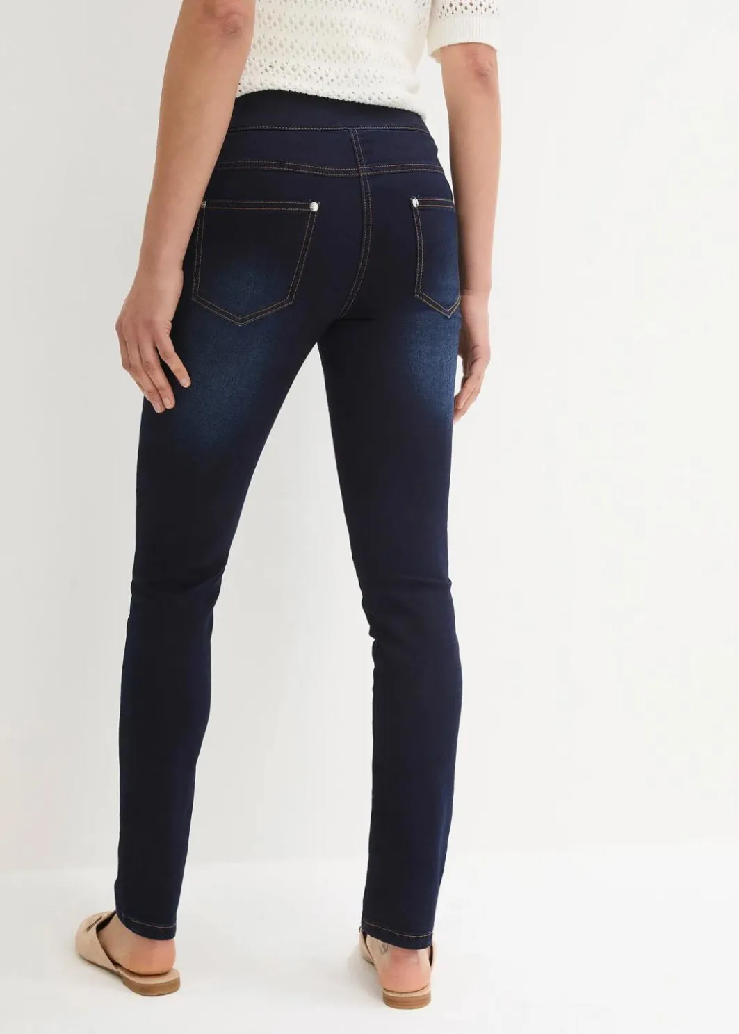 Damen bonprix Jeans|Kurzgrößen|Straight-Jeans Mid Waist, Super Stretch mit Bequembund