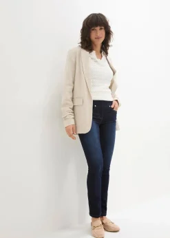 Damen bonprix Jeans|Kurzgrößen|Straight-Jeans Mid Waist, Super Stretch mit Bequembund