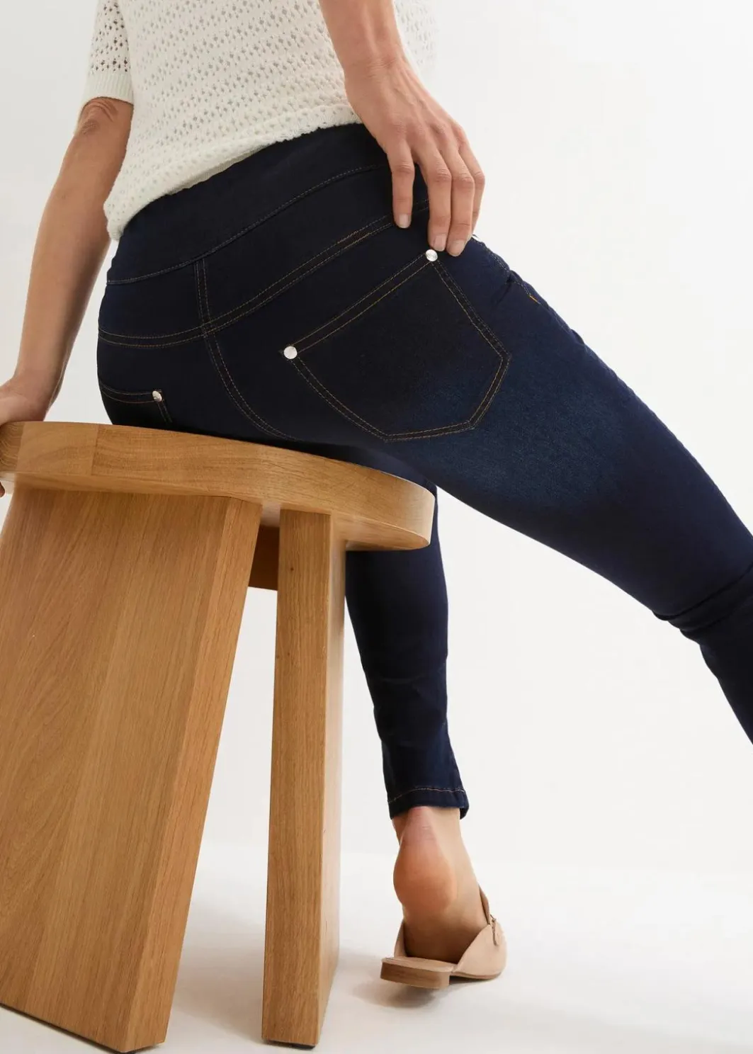 Damen bonprix Jeans|Kurzgrößen|Straight-Jeans Mid Waist, Super Stretch mit Bequembund