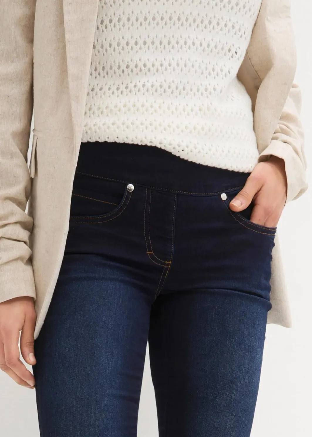 Damen bonprix Jeans|Kurzgrößen|Straight-Jeans Mid Waist, Super Stretch mit Bequembund