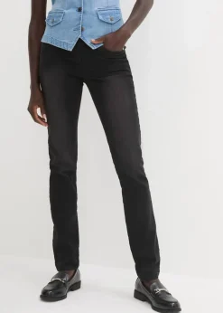 Damen bonprix Jeans|Kurzgrößen|Straight-Jeans Mid Waist, Super Stretch mit Bequembund