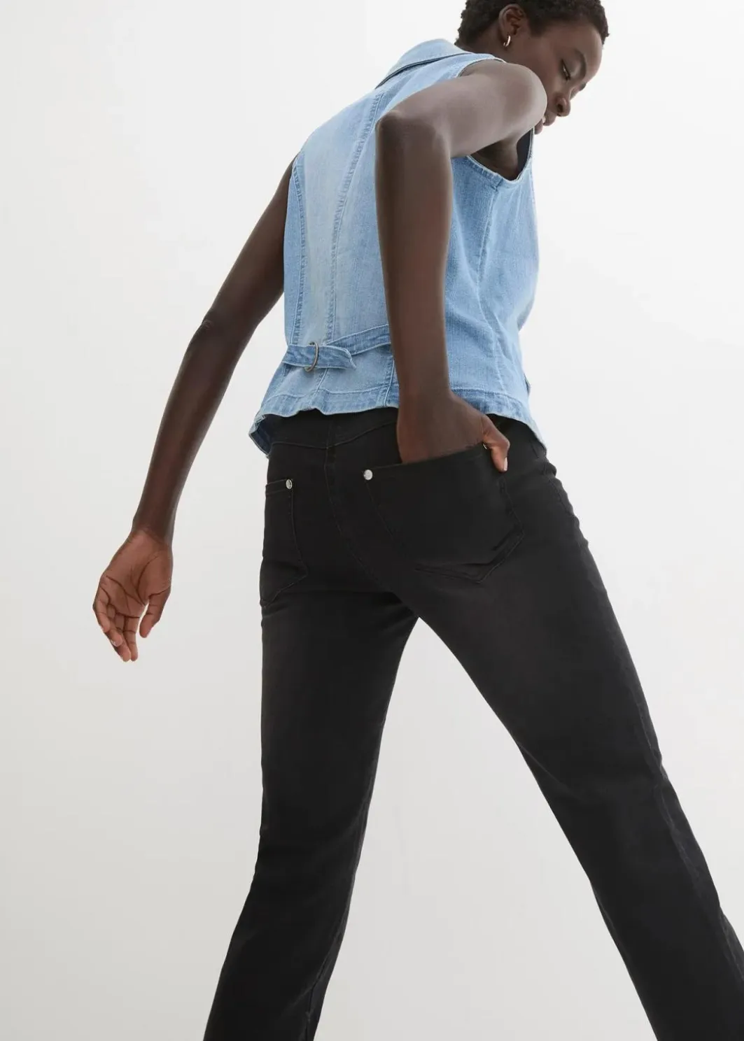 Damen bonprix Jeans|Kurzgrößen|Straight-Jeans Mid Waist, Super Stretch mit Bequembund