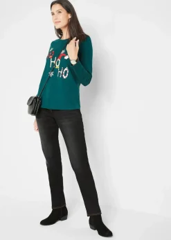 Damen bonprix Bekleidung·Shirts & Tops|Thermobekleidung|Straight-Jeans Mid Waist, Thermo mit Bequembund