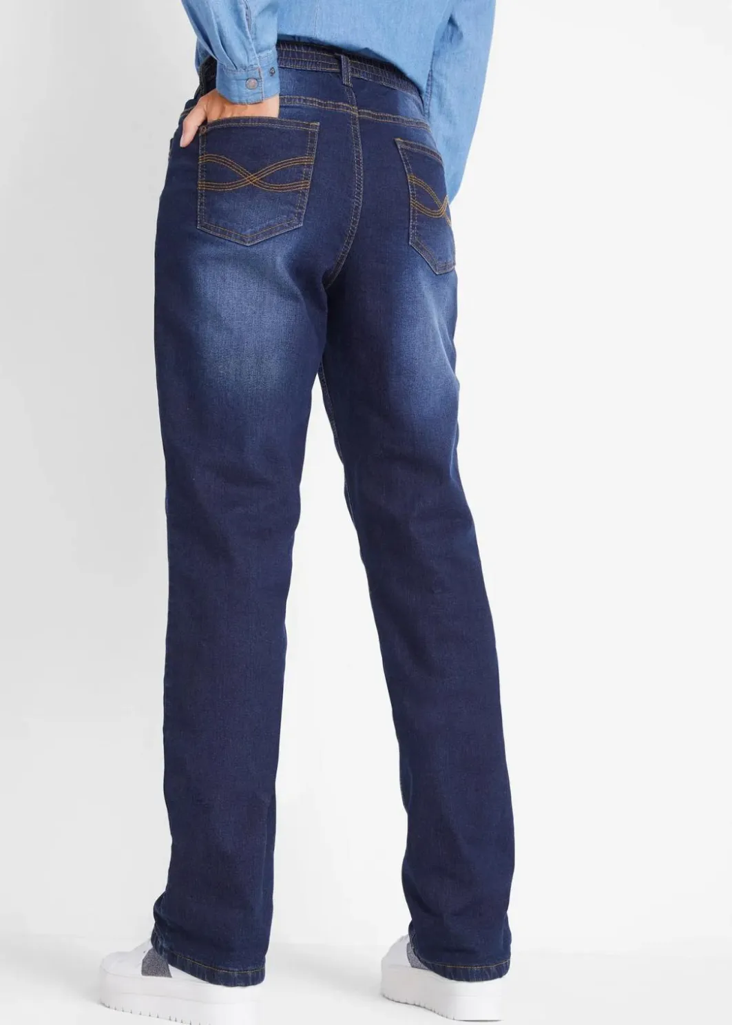 Damen bonprix Kurzgrößen|Bekleidung·Shirts & Tops|Straight-Jeans Mid Waist, Thermo