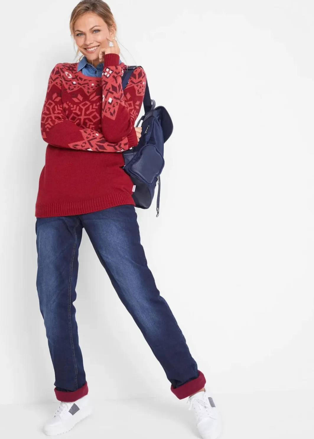 Damen bonprix Kurzgrößen|Bekleidung·Shirts & Tops|Straight-Jeans Mid Waist, Thermo