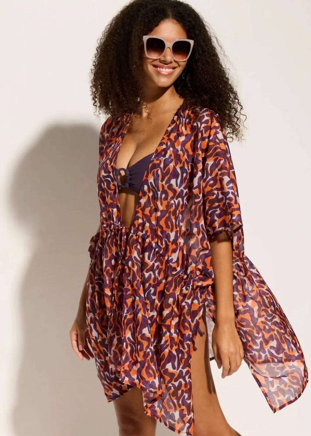 Damen bonprix Strandmode|Bademode·Strandmode|Strandkimono mit Bindedetail