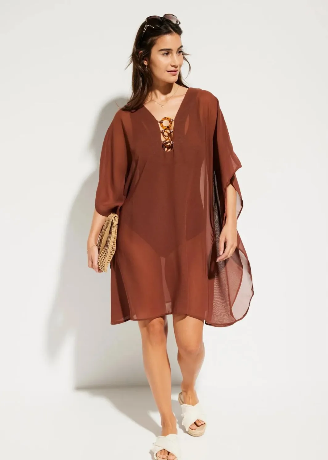 Damen bonprix Nachhaltigere Materialien|Kleider|Strandtunika aus leichtem Chiffon