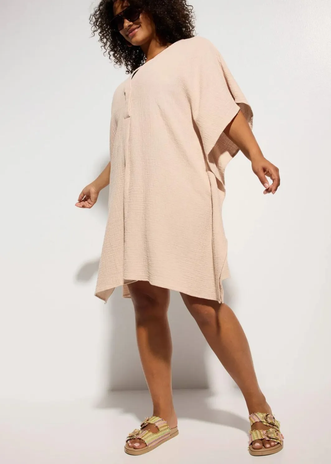 New Strandtunika aus luftigem Musselin Damen Kleider|Bekleidung·Pullover & Strickjacken