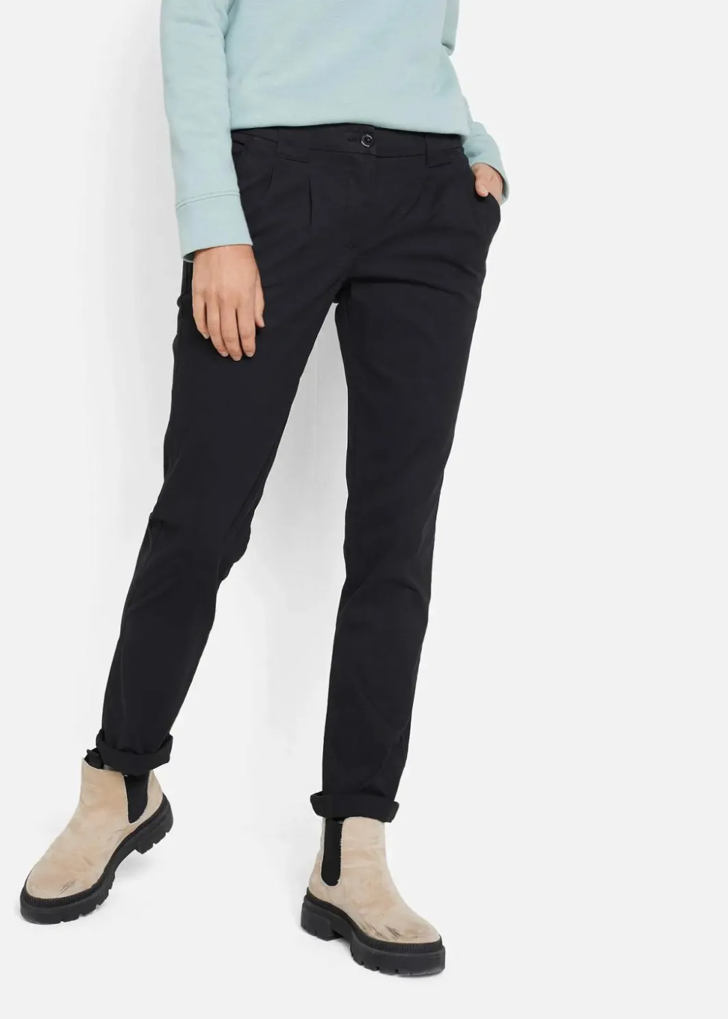 Damen bonprix Kurzgrößen|Bekleidung·Kleider|Stretch-Chinohose