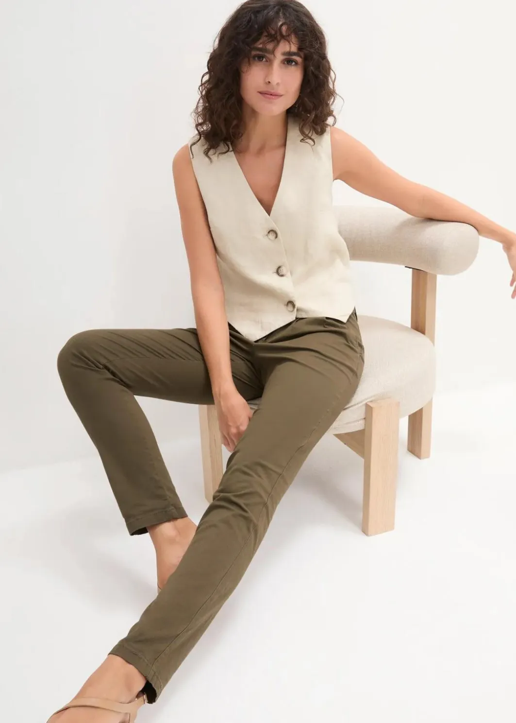 Damen bonprix Kurzgrößen|Hosen|Stretch-Chinohose