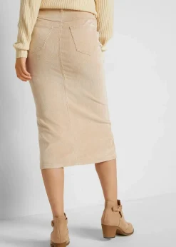 Damen bonprix Röcke|Bekleidung·Sportbekleidung|Stretch-Cord-Rock in Midilänge