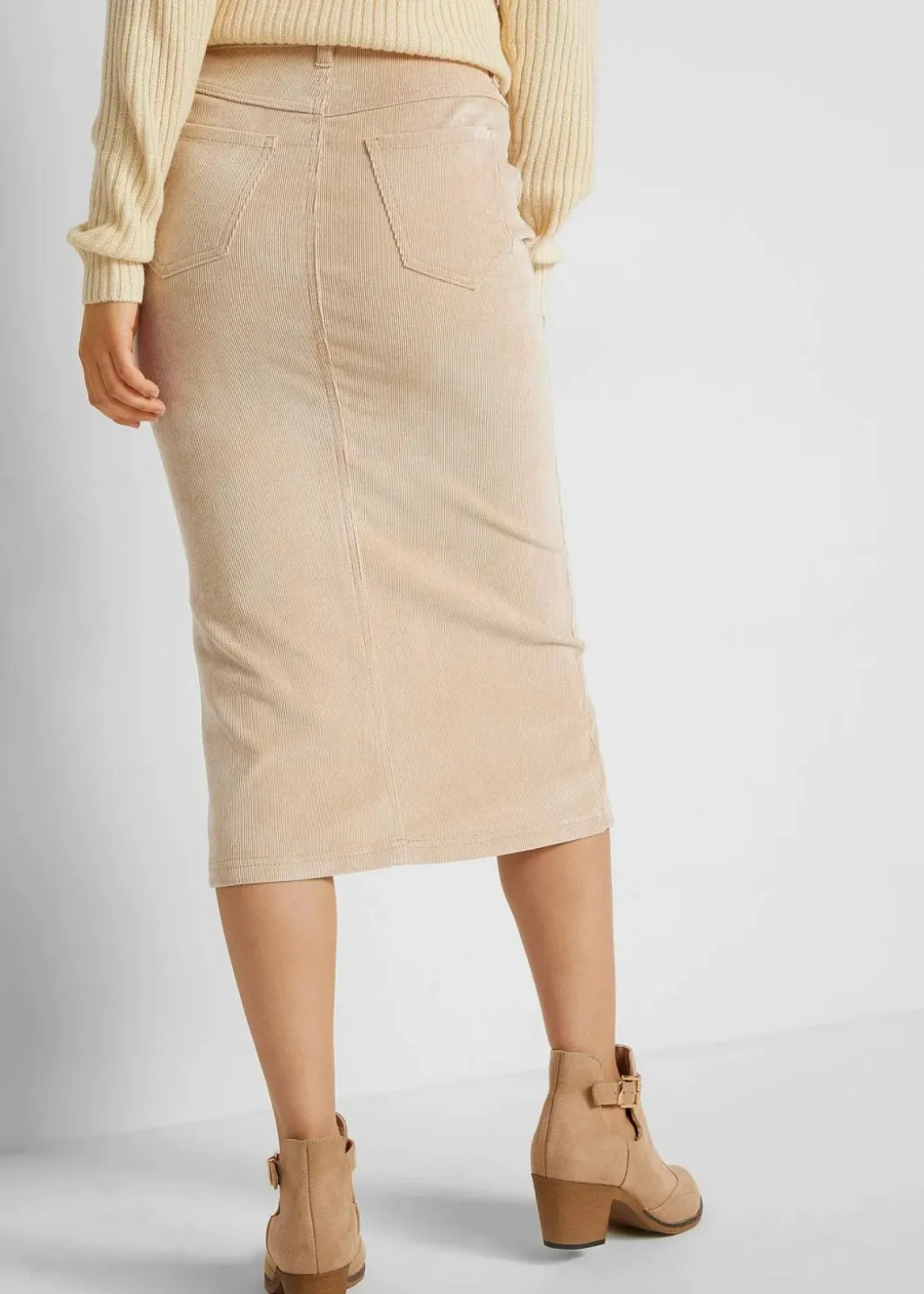 Damen bonprix Röcke|Bekleidung·Sportbekleidung|Stretch-Cord-Rock in Midilänge