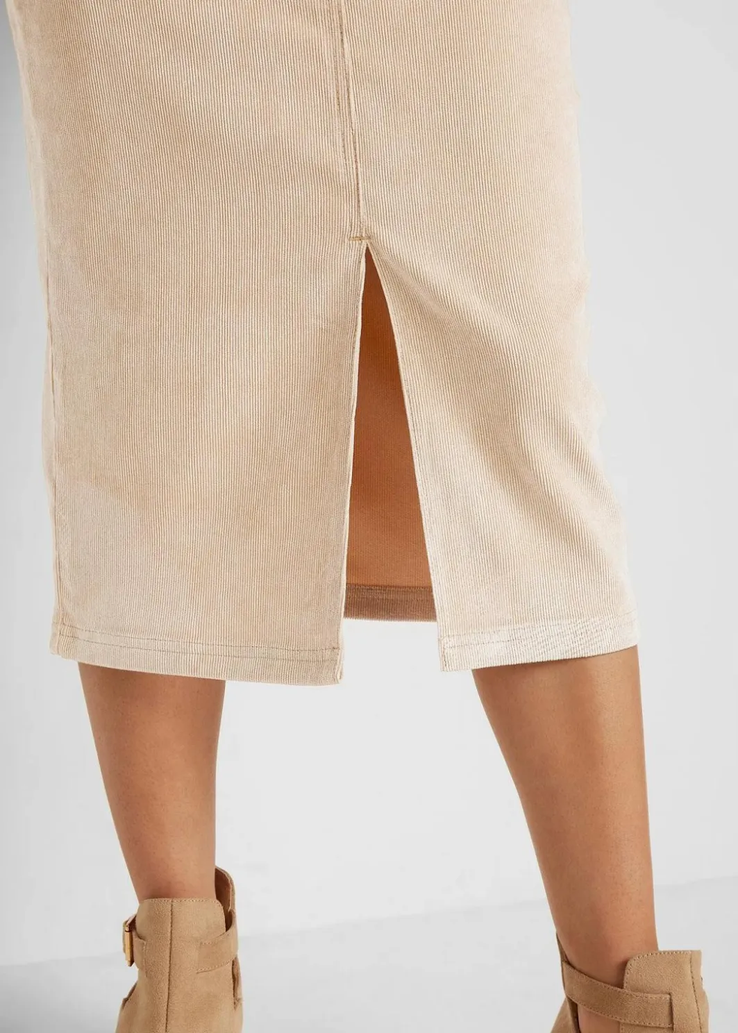 Damen bonprix Röcke|Bekleidung·Sportbekleidung|Stretch-Cord-Rock in Midilänge