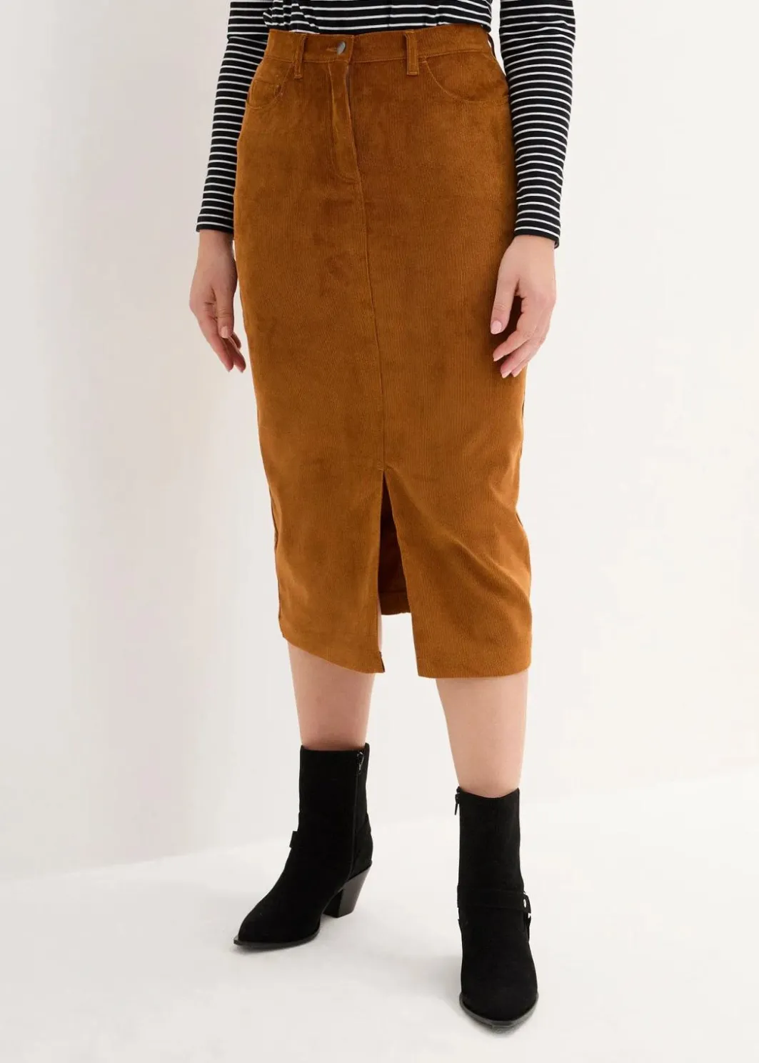Damen bonprix Bekleidung·Sportbekleidung|Röcke|Stretch-Cord-Rock in Midilänge