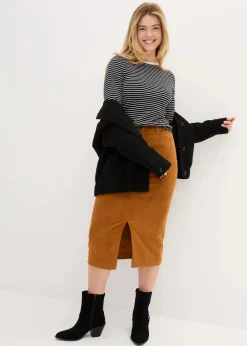 Damen bonprix Bekleidung·Sportbekleidung|Röcke|Stretch-Cord-Rock in Midilänge