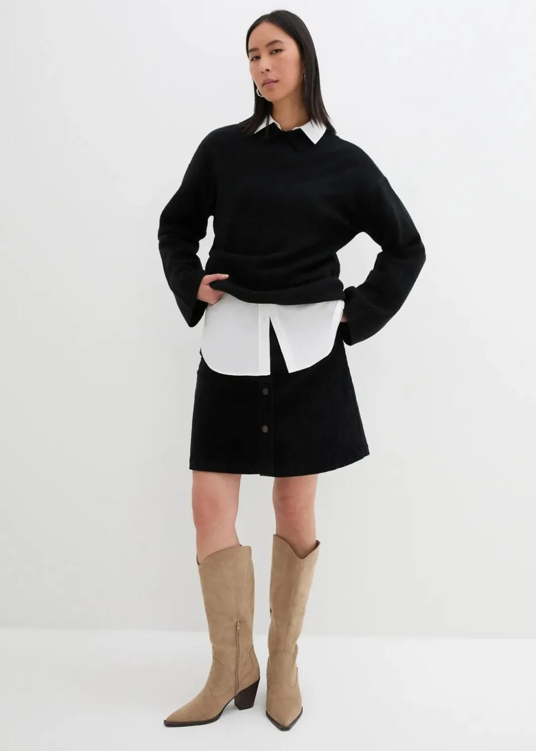 Damen bonprix Bekleidung·Sportbekleidung|Röcke|Stretch-Cordrock mit Knopfleiste