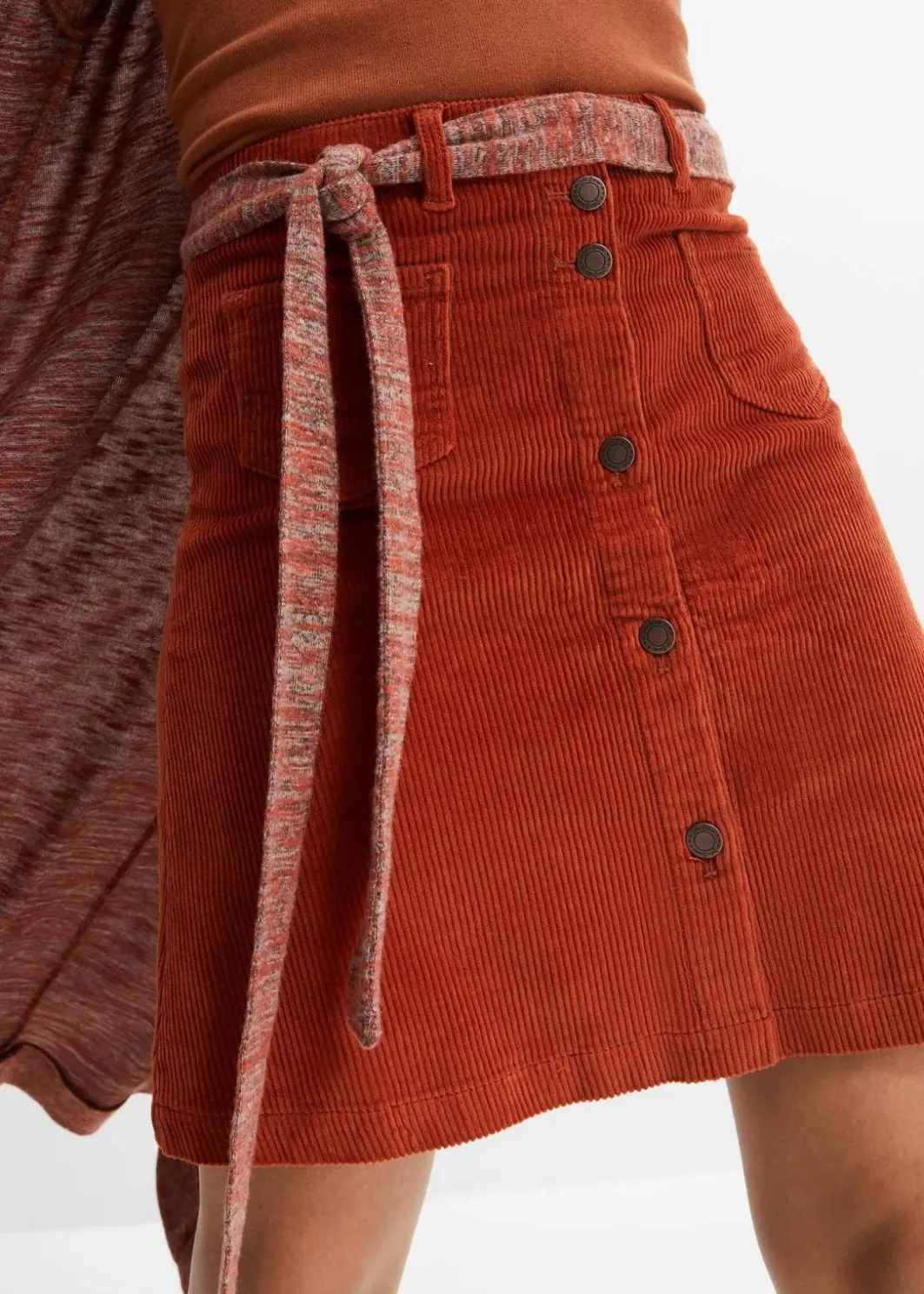 Damen bonprix Röcke|Bekleidung·Sportbekleidung|Stretch-Cordrock mit Knopfleiste