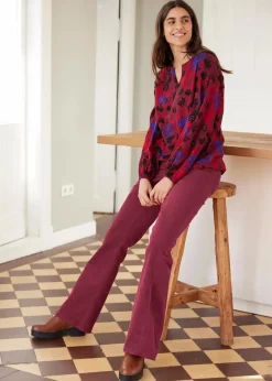 Stretch-Cord-Schlaghose mit High-Waist-Bequembund Damen Hosen|Bekleidung·Kleider