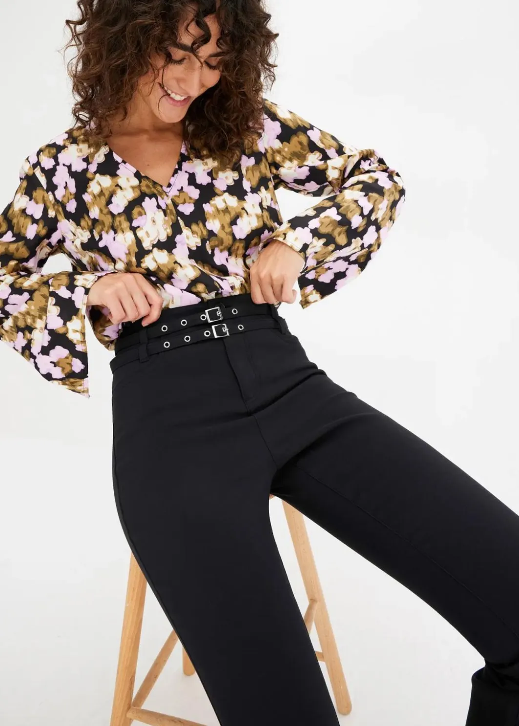 Damen bonprix Bekleidung·Kleider|Hosen|Stretch-Hose mit Gürtel (2-tlg. Set)